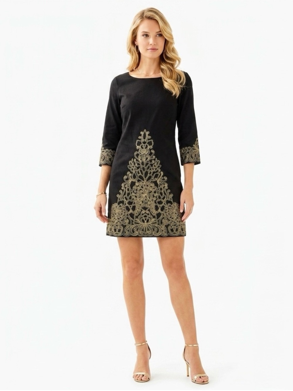Lilly Pulitzer Shauna Black Gold Embroidered Dress Size 2